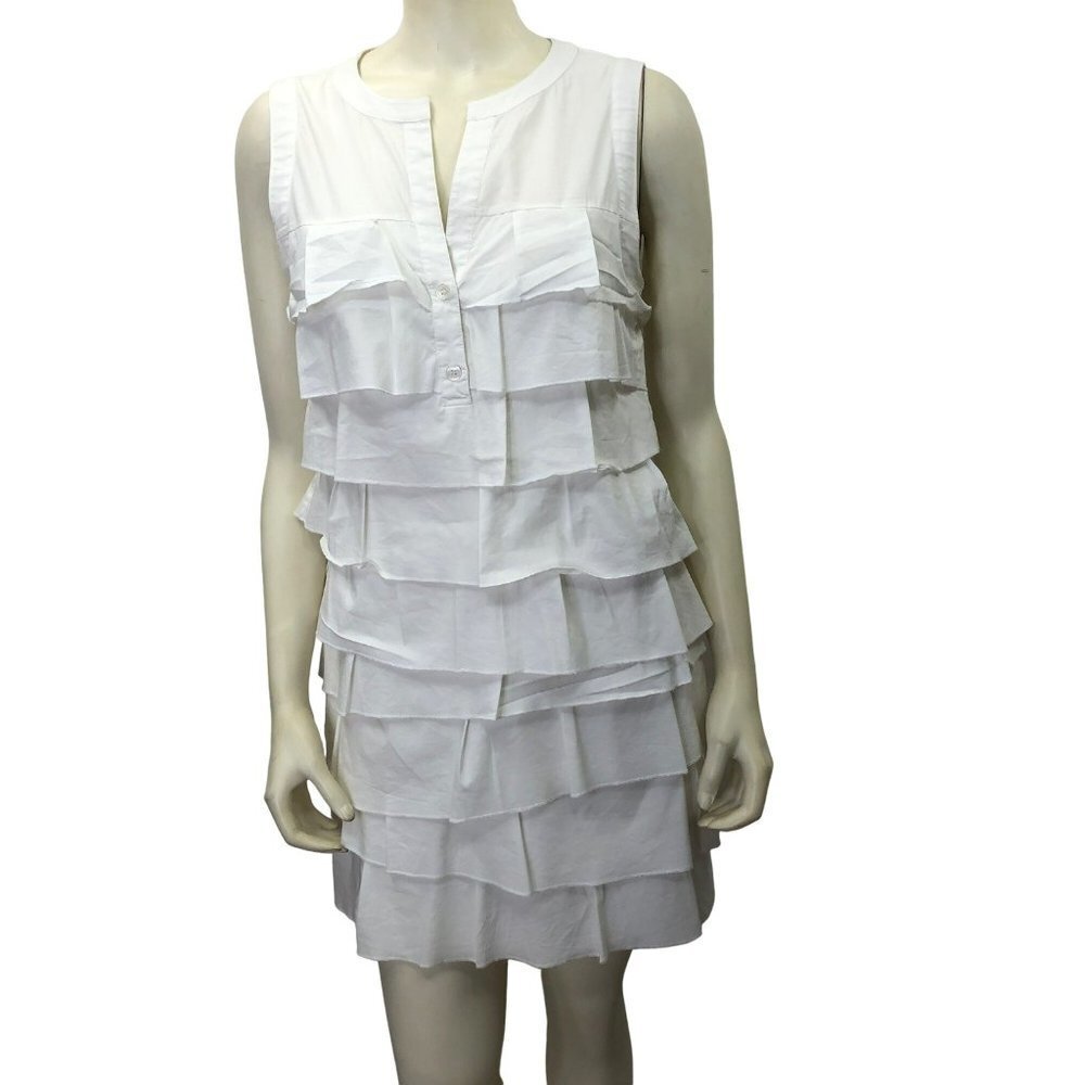 BCBG MAXAZRIA WHITE TIERED RUFFLE DRESS MD